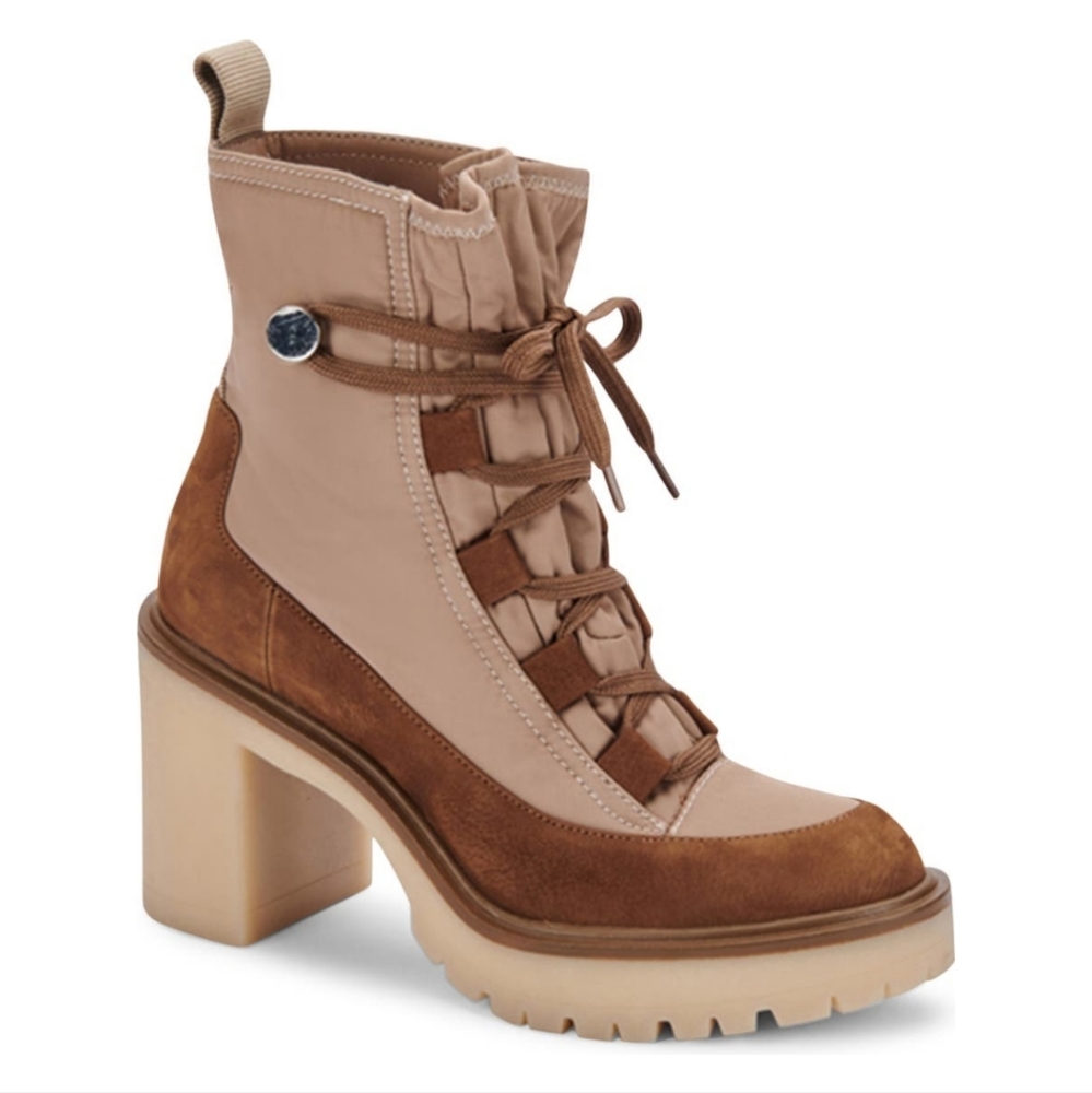 Dolce Vita Celida Lug Sole Heeled Leather Hiking Boots in Tan Multi #658